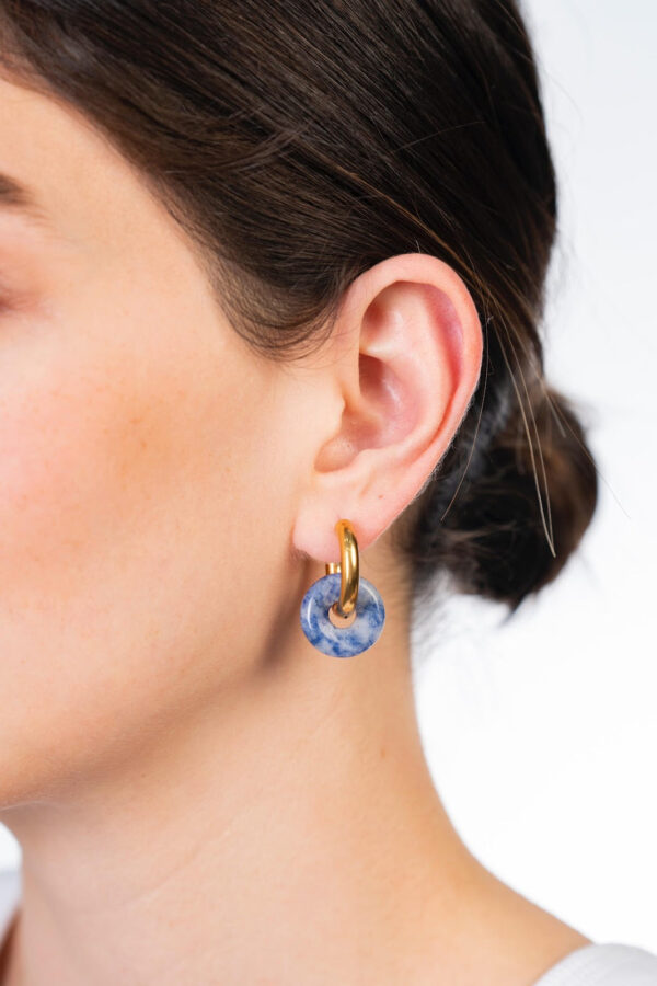 Hoop Earring with Marble Donught Charm - Image 2